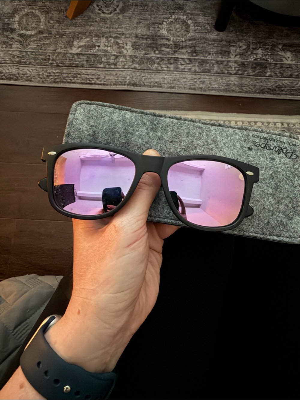 Matte Black Wayfarer Sunglasses with Pink Mirrored Lenses